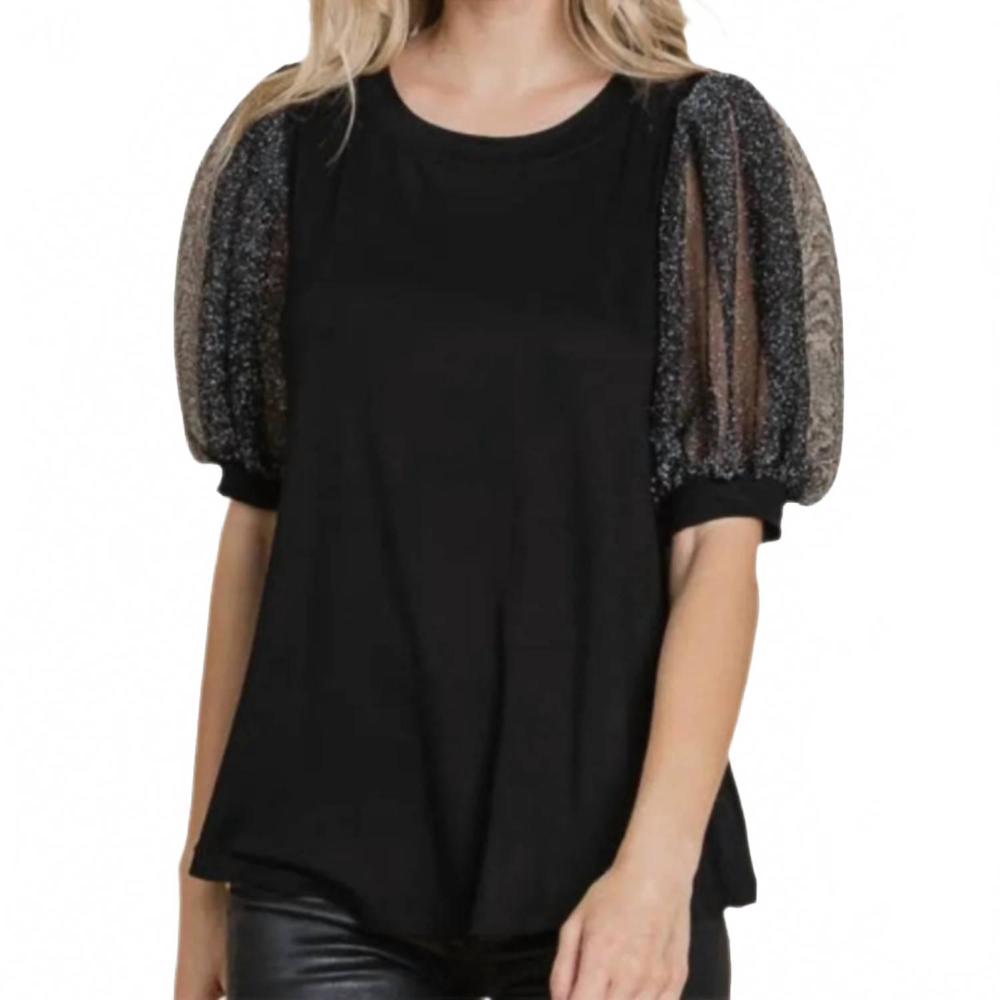 NEW EMERALD COLLECTION chic balloon sleeve top in black